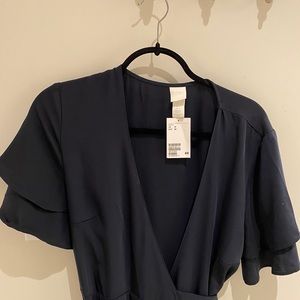 H&M brand new navy blue floor length wrap dress
